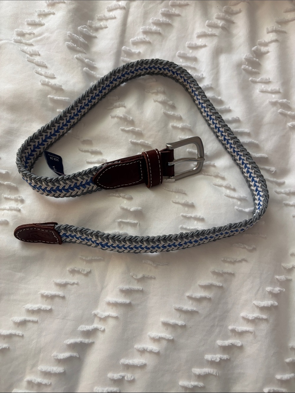 Vineyard Vines Braided Stretch Belt in Blue, Gray and Brown Leather